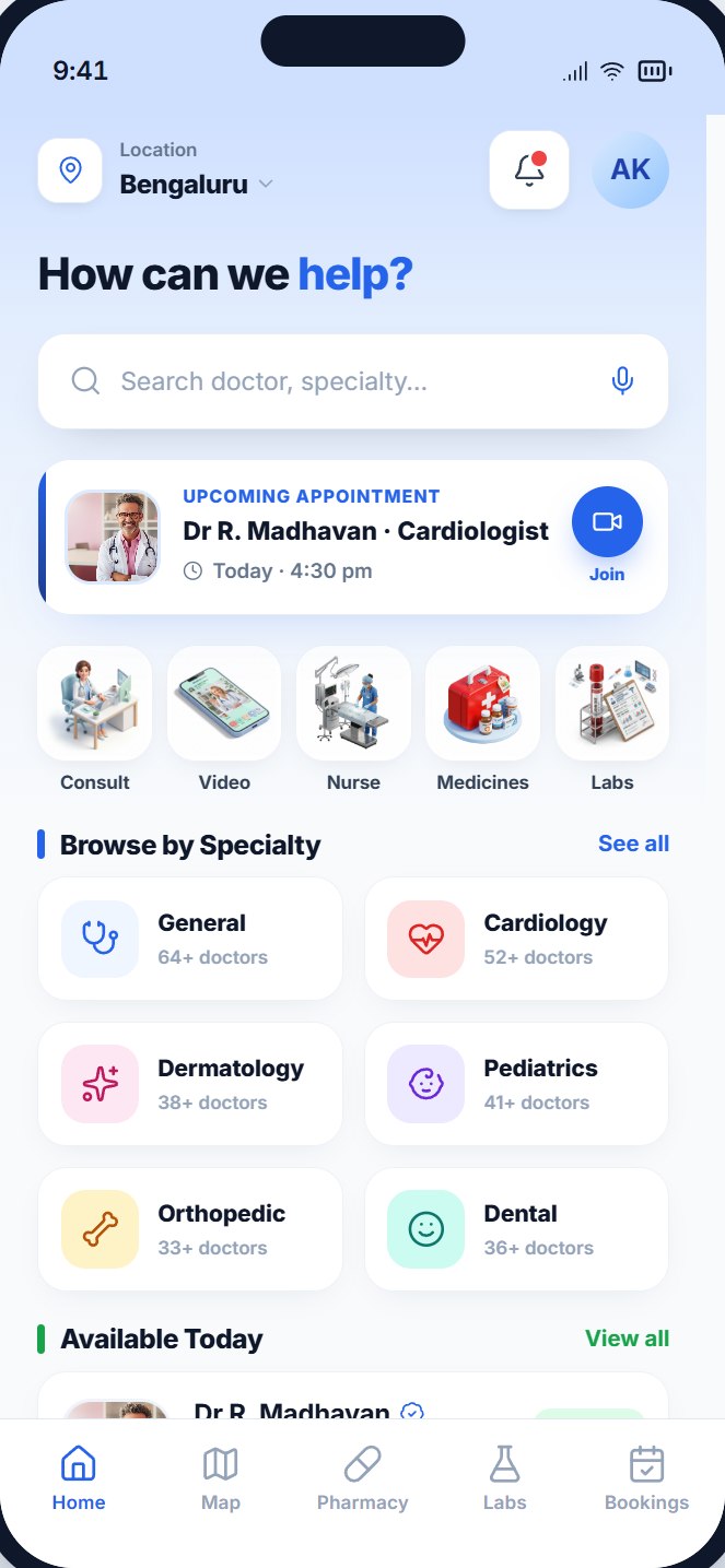 Health Call patient app home screen